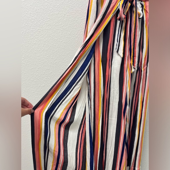 Xhiliration Multicolor Linen Pants with Tie Slit Legs Shorts Underneath Size XS - Picture 4 of 6